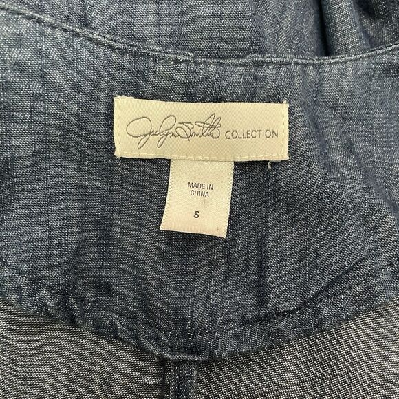 Jaclyn Smith Open Front Waterfall Cardigan‎ Chambray Faux Denim Dark Blue Small - Picture 8 of 9